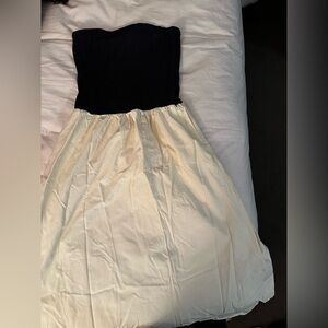 J. Crew Navy and Cream Strapless Midi Dress